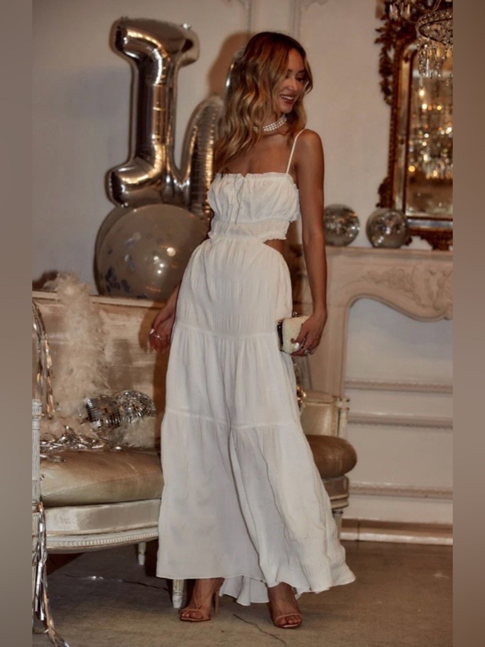 12th Tribe Size Small Paola White Boho Maxi Dress in White